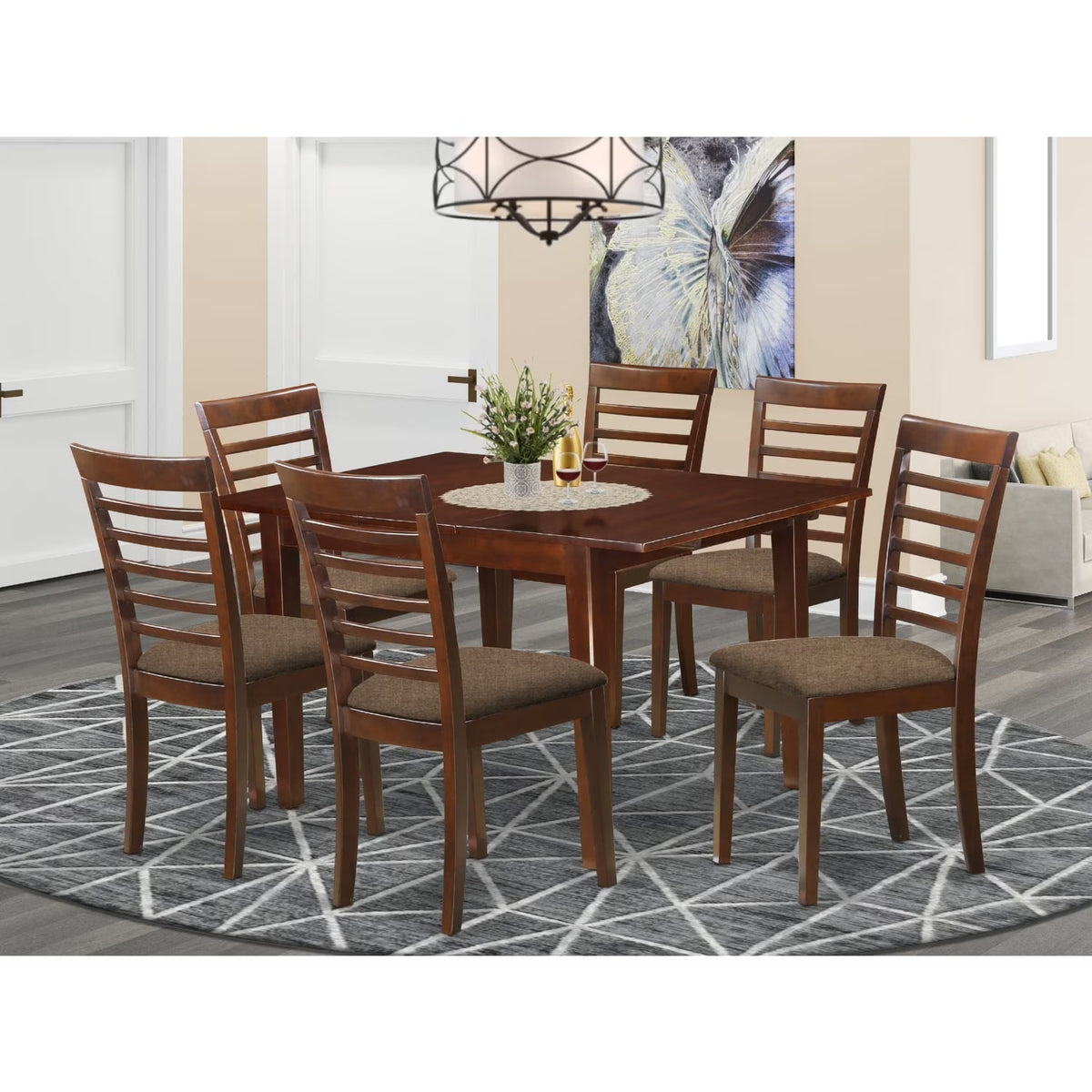 Kitchen Dinette Set-Small Dining Tables And Dining Chairs-Finish:Mahogany,Number of Items:7,Shape:Rectangular,Style:Microfiber Seat