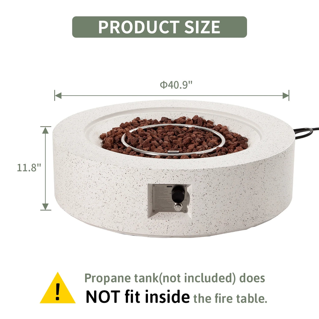 COSIEST Outdoor Round Terrazzo Concrete White firepit Table