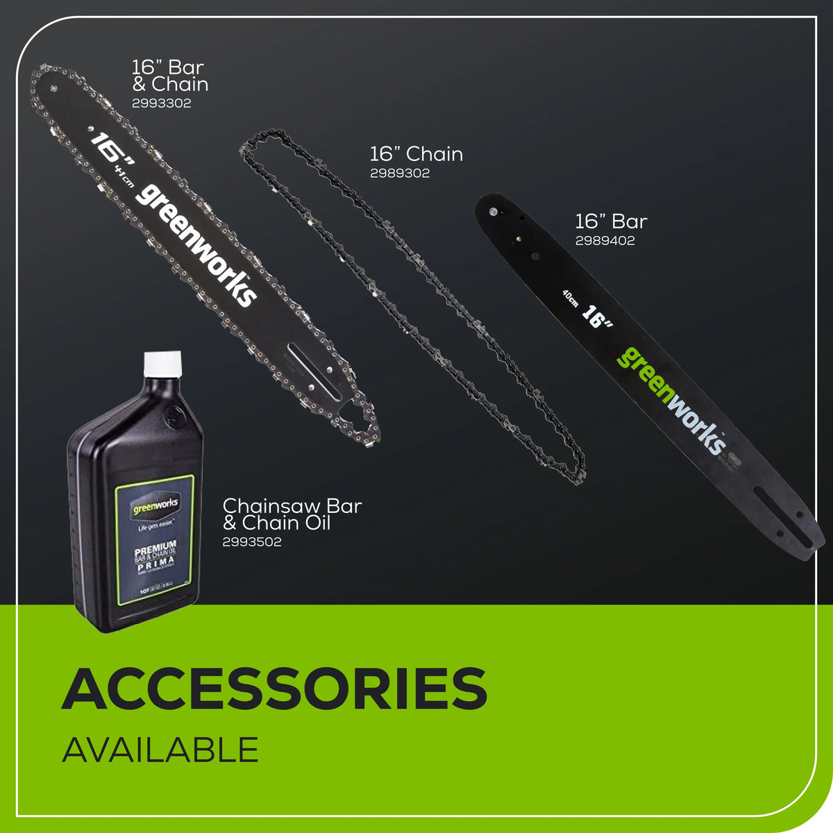Greenworks 60V 16" 1.5kW Brushless Chainsaw with 2.5 Ah Battery & 3 Amp Charger 2028602