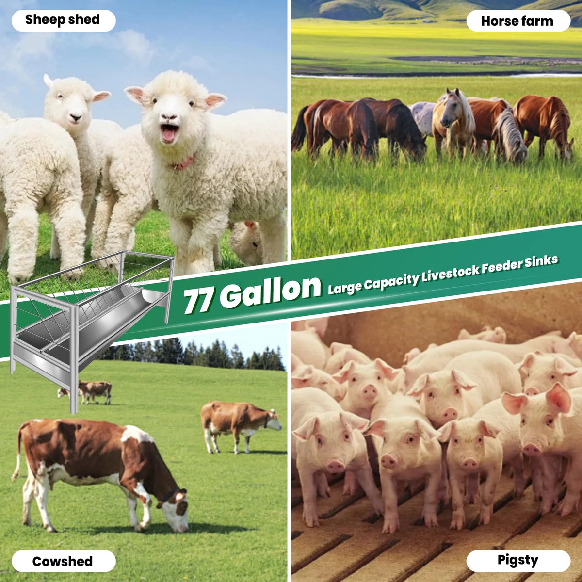 Stainless Steel Livestock Feed Stand, 2-in-1 Hay Water Trough, Heavy-Duty Joints, Ranch Durability