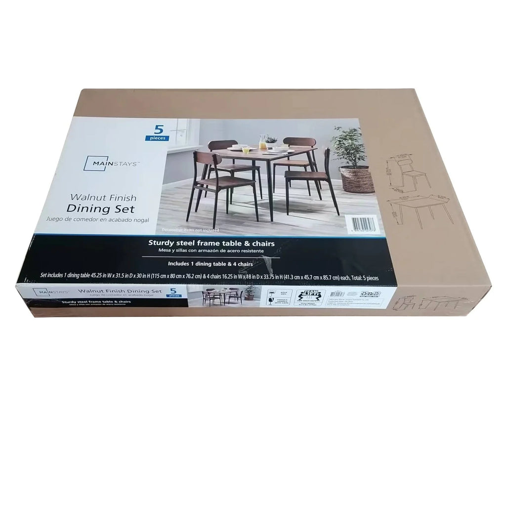 Mainstays 5-Piece Modern Wood & Metal Dining Room Set, Seats 4 for Indoor, Walnut Color