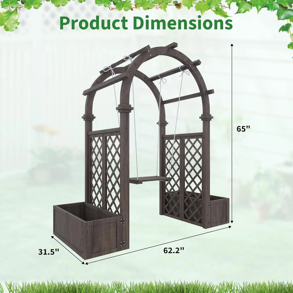 Wooden Garden Arbor with Planter&Swing,Outdoor Arbor Trellis for Climbing Plants, Roses, Vines, Outside Pergola Planter, Garden Arch for Lawn Backyard Wedding Ceremony Bridal Party