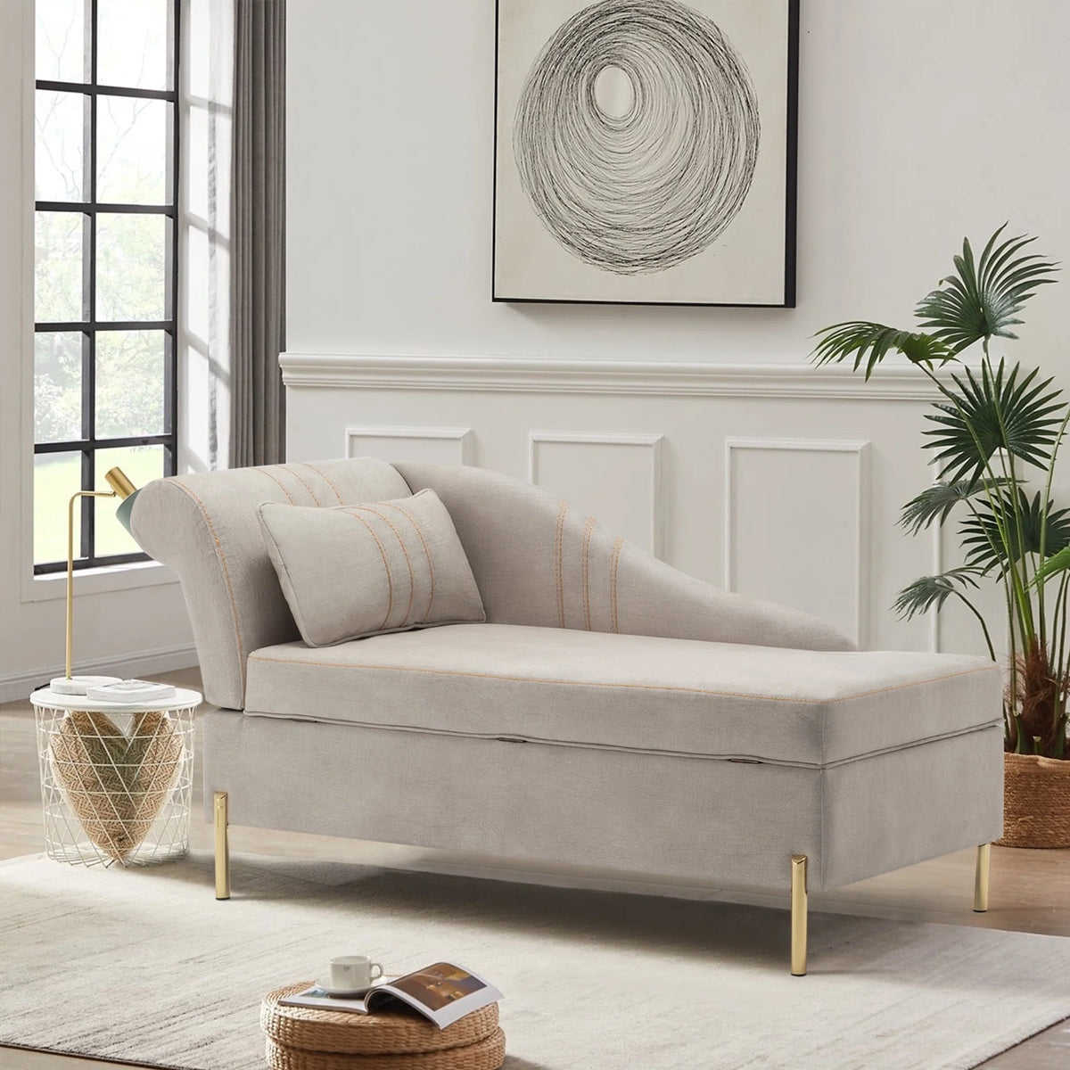 Andeworld Chaise Lounges Indoor Chair, Modern Upholstered Tufted Chaise Lounge Chair Indoor Faux Suede Sofa Recliner Couch for Bedroom Office Living Room Left Arm Facing Chaise Lounge（Khaki）