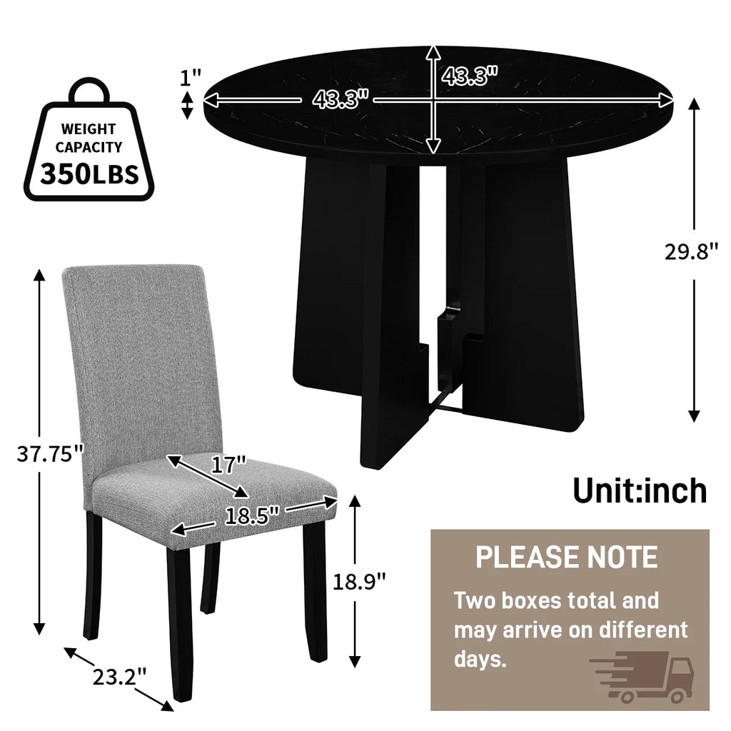 EUROCO 5-Piece Round Dining Table Set for 4, 43.3'' Kitchen Room Table with 4 Upholstered Chairs and Solid Wood Frame,Kitchen Table Set for Home Living Dining Room, Grey & Black
