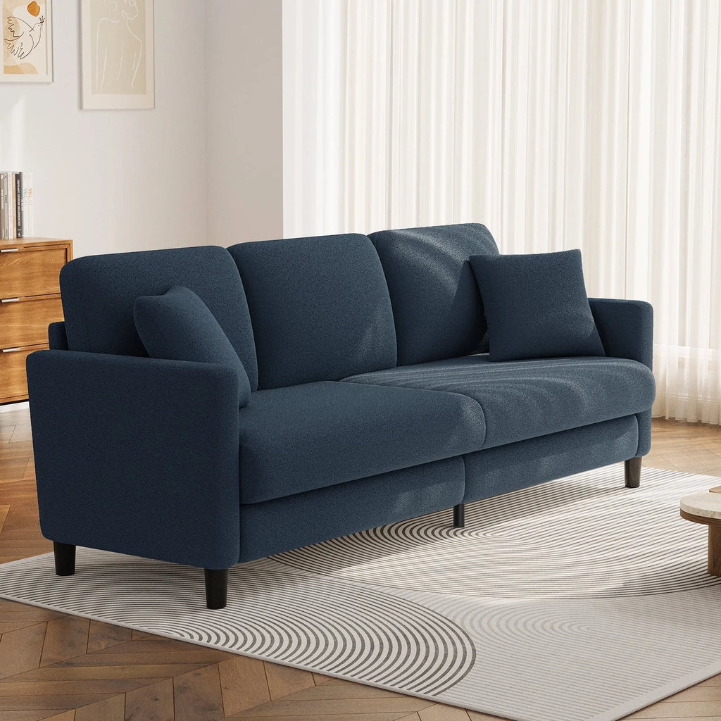 83" Comfortable Upholstered Sofa, 3 Seater Couch for Living Room, Neche Big Loveseat with Extra Deep Seats , 2 Pillows, Beige White