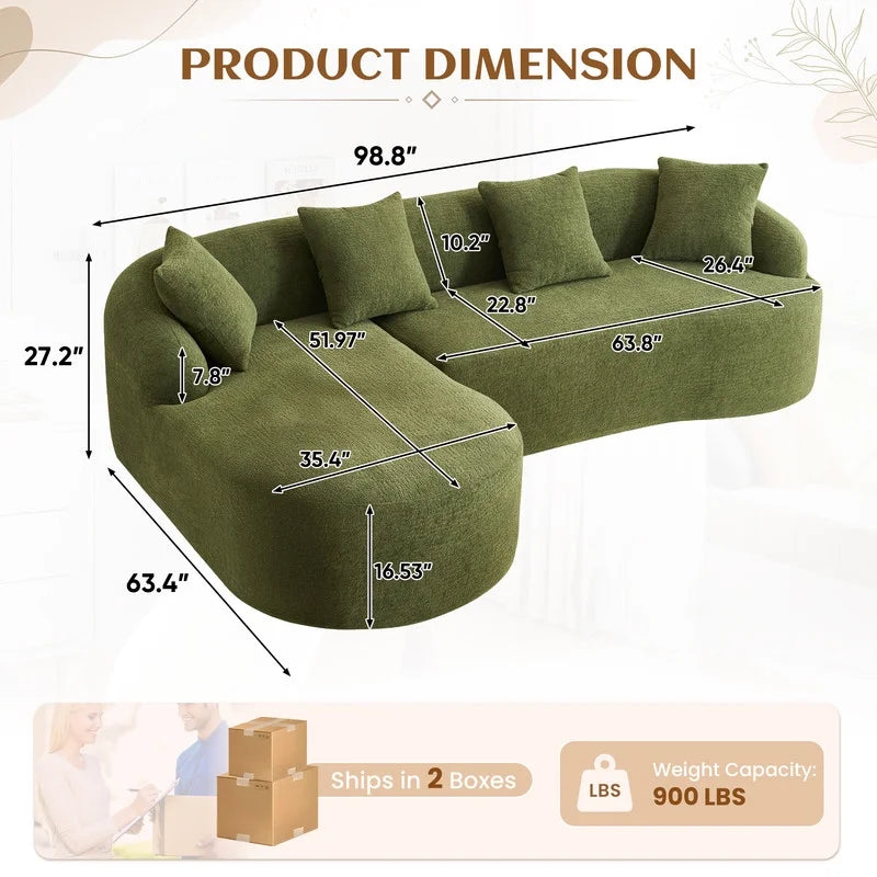 Timbernest 99" Modular Sectional Sofa with Pillows, Chenille L Shaped 3-Seater Couch with Deep Seat, White