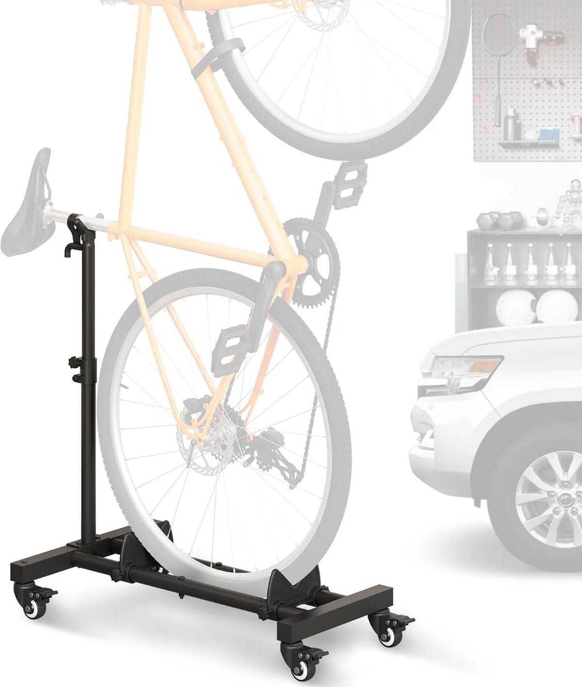 Vertical Bike Stands (2 Pack)��Standing Bike Rack for Garage Floor��Upright Bicycle Floor Stand Indoor Bike Holder with Adjustable Height for Garage & Apartment - for Wheels Sizes up to 29��