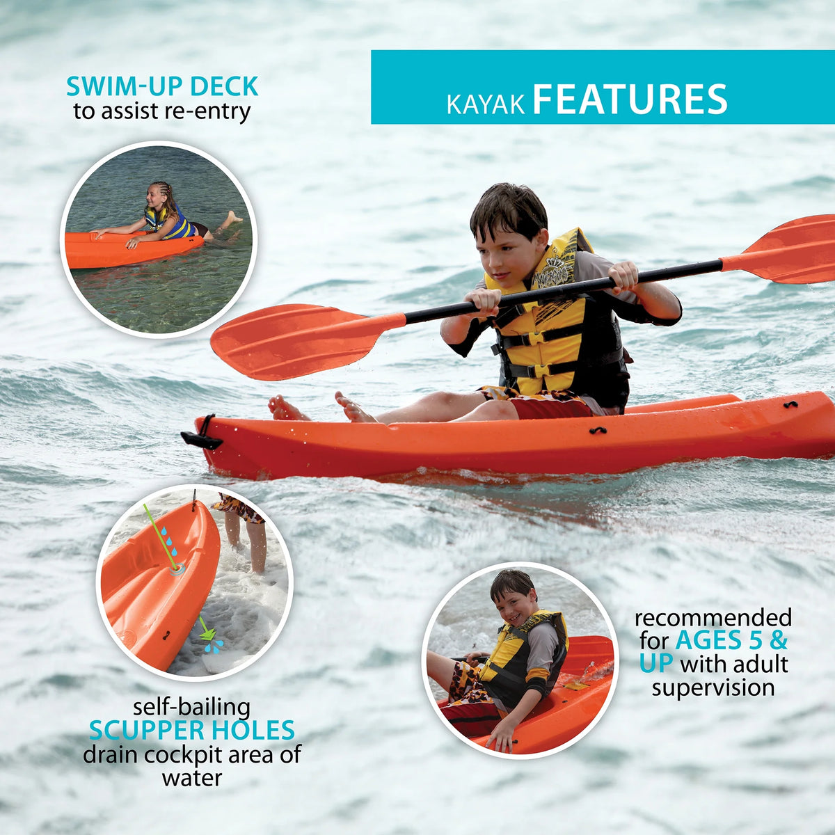Lifetime Wave 6 ft Youth Kayak, Fire Red (91401)