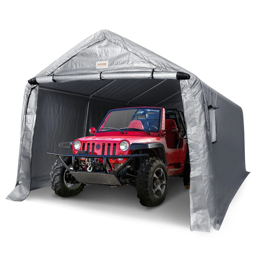 10x15x8ft Heavy Duty Portable Garage Tent Canopy Carport with Roll-up Zipper Door & Ventilated Windows for Car, Motorcycle, Bike, Outdoor Storage