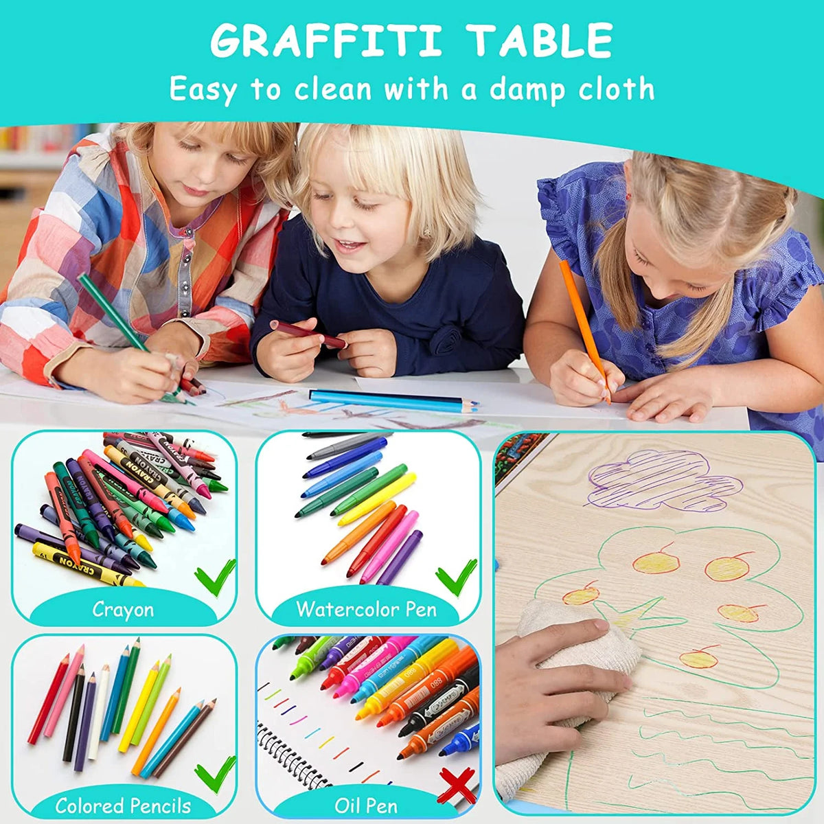 Arlopu Toddler Table and Chair Set Height Adjustable, Kids Activity Table for Reading, Drawing, Eating, Studying, Max 220lbs