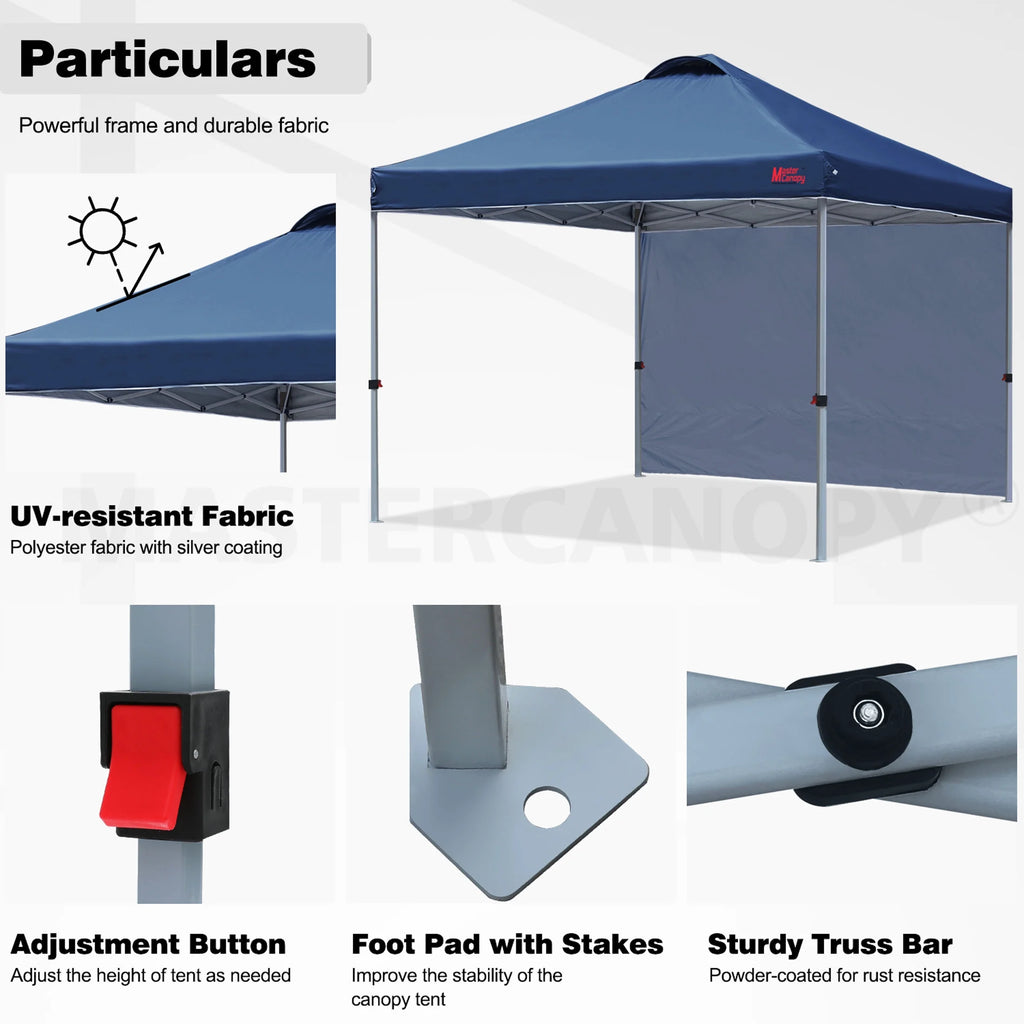 MASTERCANOPY 10' x 10' Easy Pop-up Canopy Tent Outdoor Shade Shelter with 1 Sidewall, White