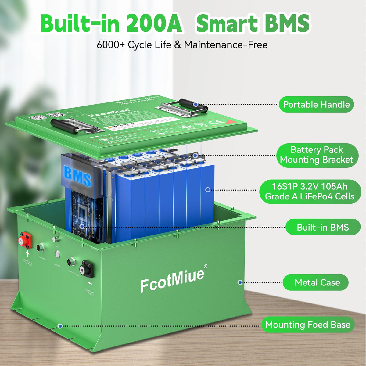 48Volt Lithium Golf Cart Battery , 6000+ Cycles 51.2V 105Ah LiFePO4 Battery, Built-in 200A Smart BMS Support up to 5kW Motor Conversion Kit ,with Touch Monitor & Mobile APP, 20A Charger