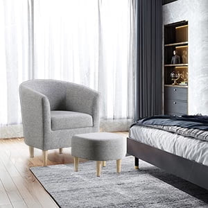 Lohoms Accent Arm Chair With Ottoman Set, Modern Home Leisure Chair with Footrest, Comfy Upholstered Armchair Single Sofa, Reading Chair with Solid Wood Legs for Living Room Bedroom, Gray