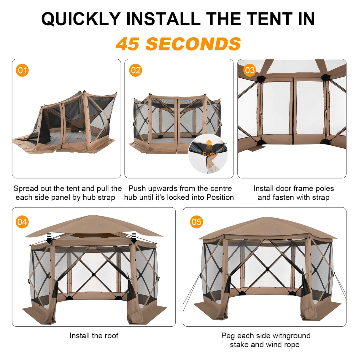 HOTEEL 12x12 Portable Pop-Up Outdoor Camping Gazebo, Screen Tent with Mosquito Nettings, Waterproof, UV, Bite Proof, Removable top Glamping Canopy with Carry Bag, Gray
