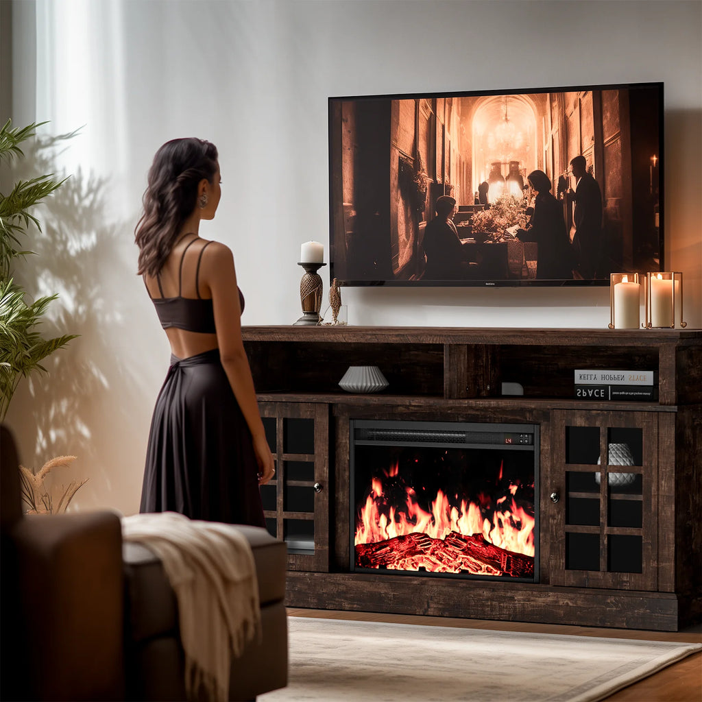 Electric Fireplace TV Stand for 75�� TVs Fireplace Entertainment Center TV Console Table with 23�� Fireplace, Holds up to 200 lbs