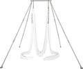 Kojem 97"/2.46m Aerial Stand Yoga Frame Portable Rig Yoga Swing Bar 551 LBS/250KG Indoor Outdoor Aluminum �?Nylon with 39Ft/11.8m Aerial White Silk Yoga Hammocks