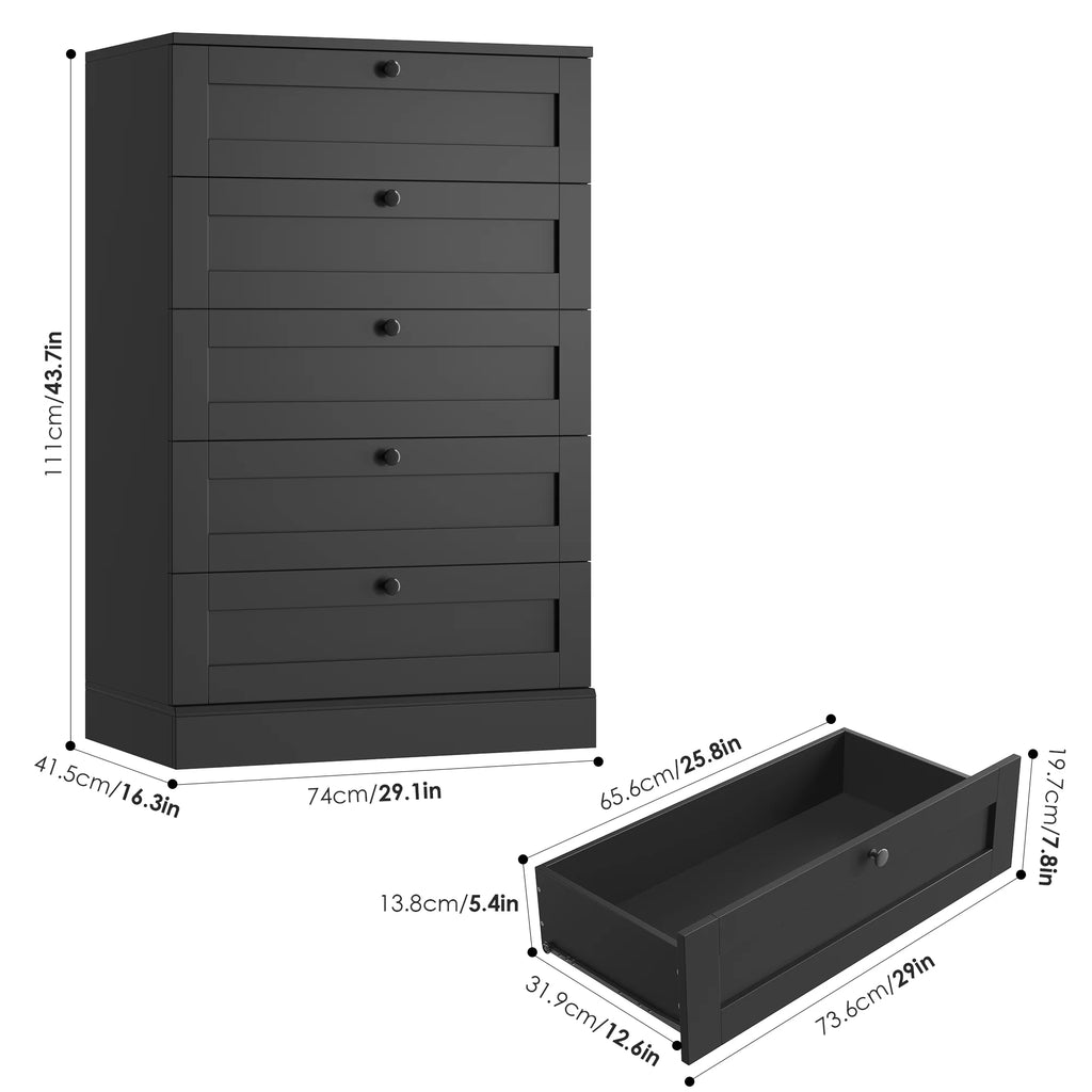 Homfa 5 Drawer White Bedroom Dresser, Modern Vertical Dresser Drawers Wood Organizer for Living Room Entryway Small Spaces