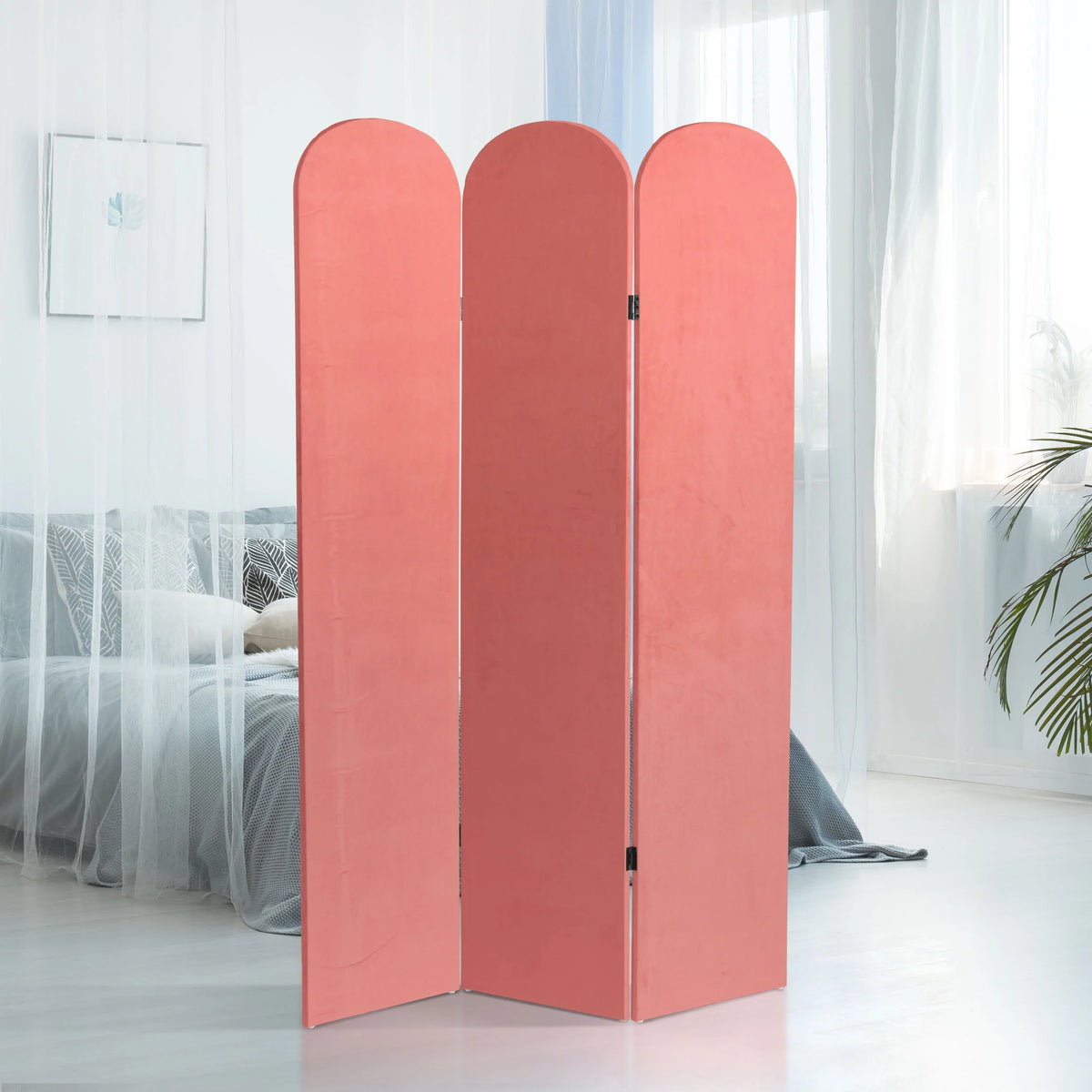 6 ft. Classic Arch Velvet Room Divider Lilac 3 Panel