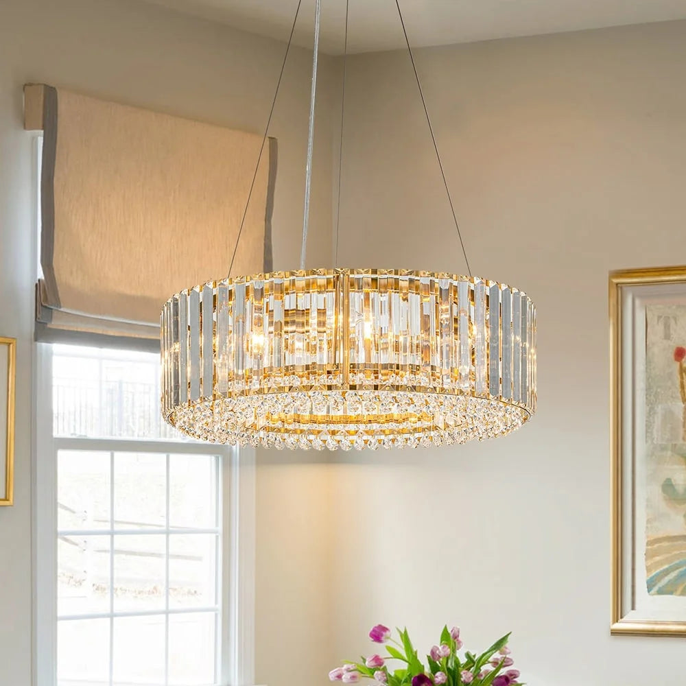 OYIPRO  6 - Light 19.7" Modern Round Crystal Chrome Chandelier Chrome Chrome