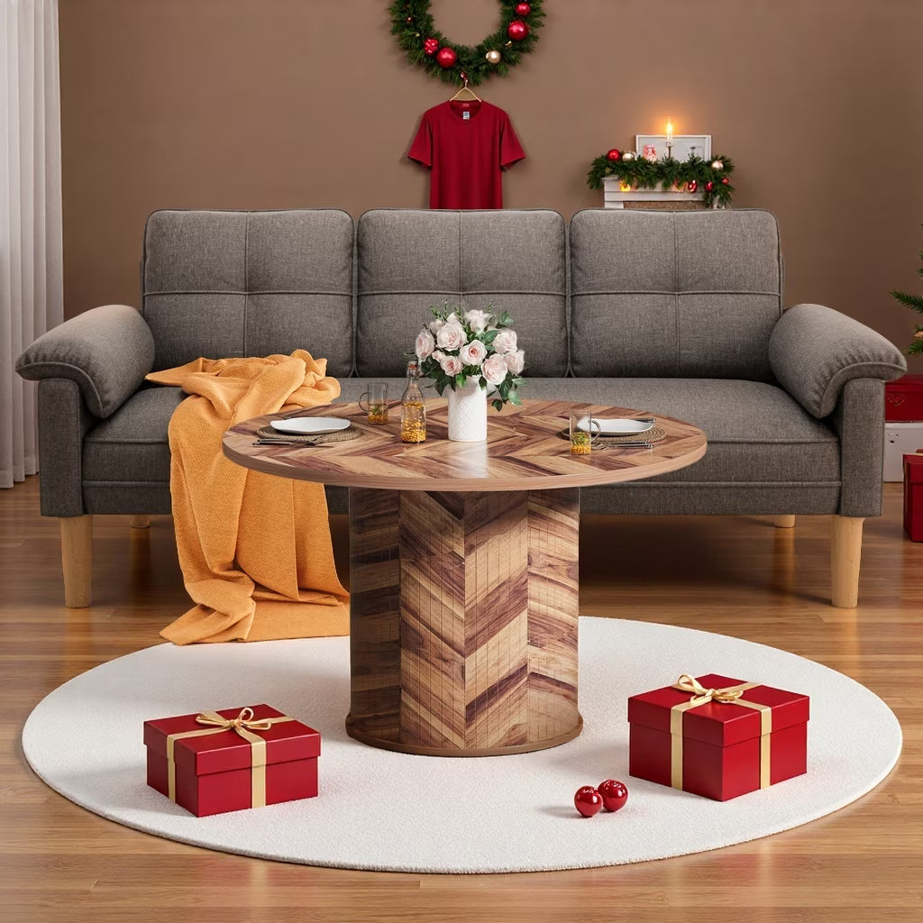 Lofka 69" Small Modern Sofa with Round Storage Coffee Table(Sliding Door) and Thick Armrest for Living Room & Apartment