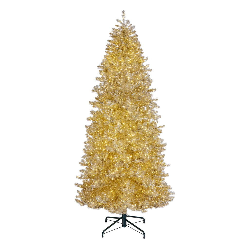National Tree Company Pre-Lit Artificial Christmas Tree, Platinum, Tinsel, 1250 Warm White LED Rice Lights, Includes Stand, 7.5 Feet