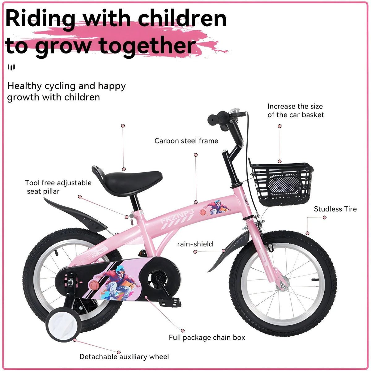 iRerts Kids Bike with Training Wheels, 16 Inch Kids Bicycle for Boys Girls Ages 4-8 Years Old, Girls Bicycles for Kids with Adjustable Seat, Fender and Varrier, Pink