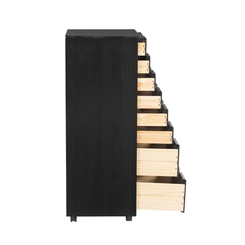 Linon Callie Eight Drawer Rolling Storage Cart in Natural Stained Wood