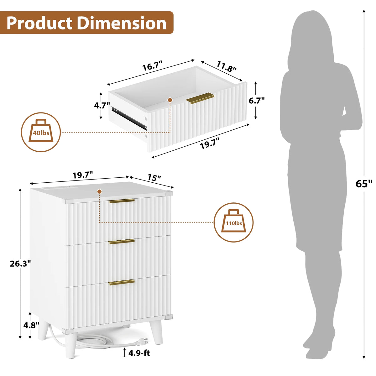 GIKPAL Bedroom Dresser and Nightstand 3 Piece Set - Includes Boho Double 6 Drawer Storage Dresser, Nightstand Set of 2 with Charging Station, Modern Bedroom Set, Natural