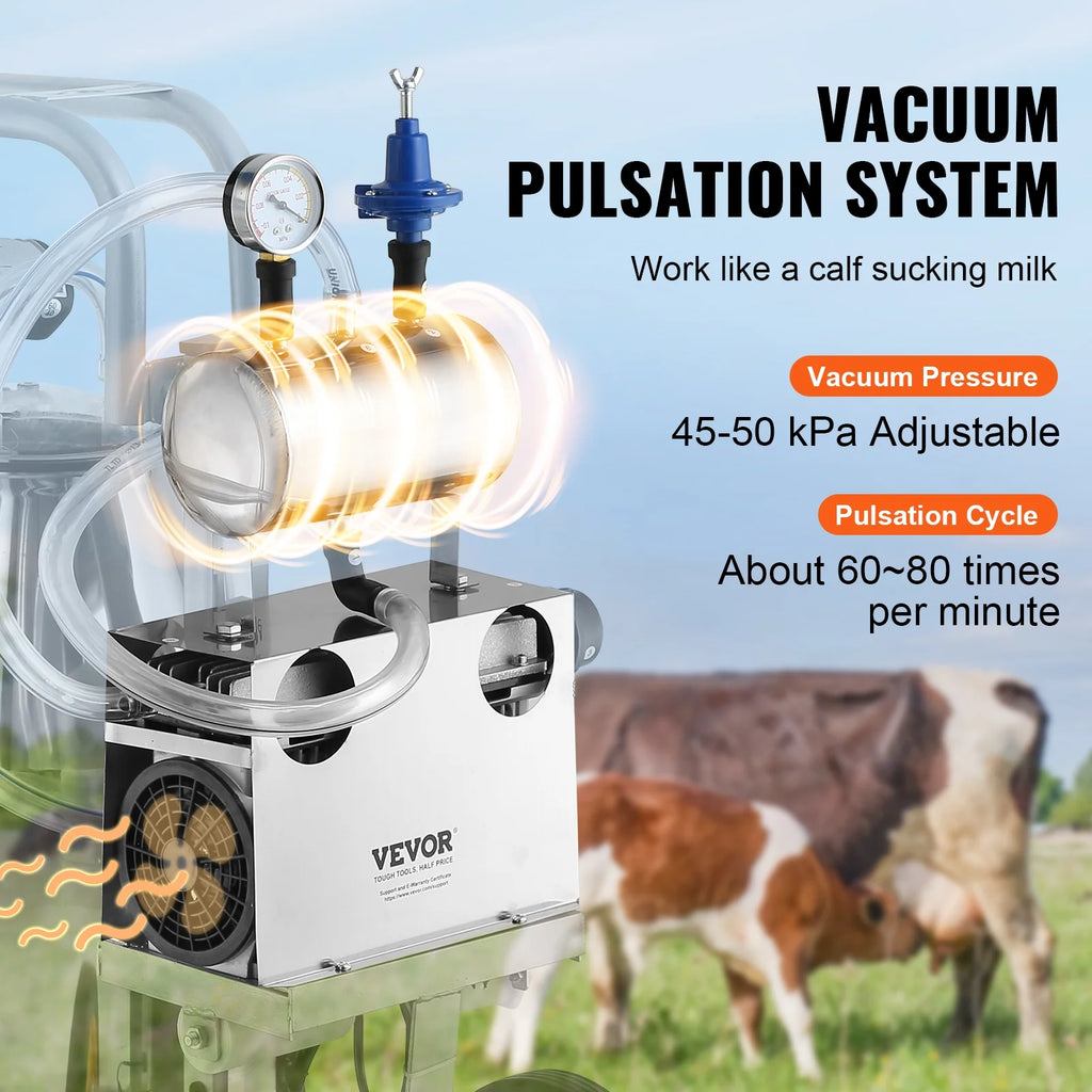 BENTISM Electric Cow Milking Machine Milking Equipment 25L 304 Stainless Steel