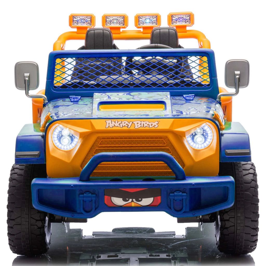 Joyracer 24 Volt Ride on Toys for Big Kids, Licensed Angry Birds Ride on Truck with Remote, 2 Seater 4WD Electric Ride ons with Shovel, Bluetooth, Lights, Power Car Wheels for 3-8, 130lbs, Green