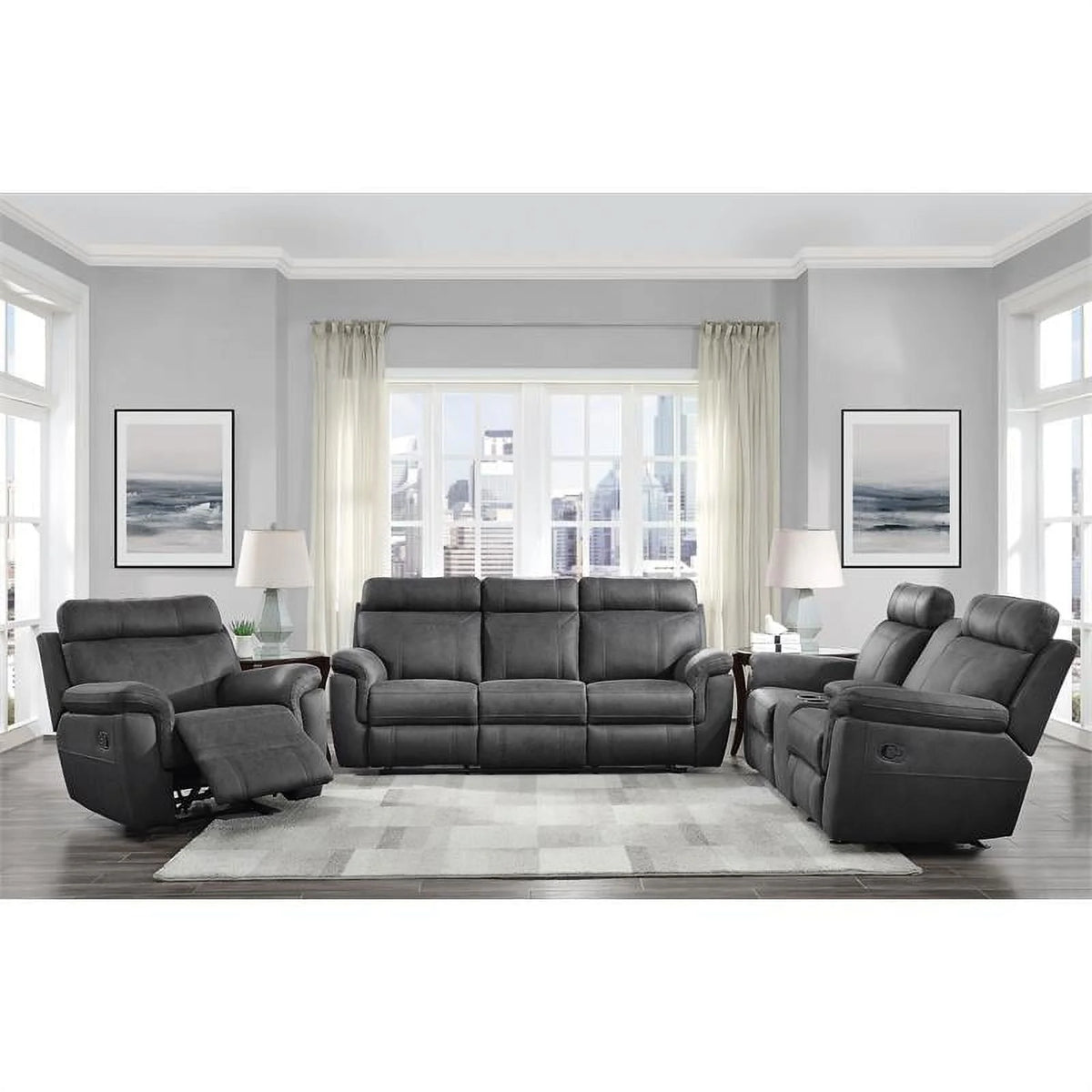 Lexicon Clifton 76" Microfiber Double Glider Reclining Love Seat in Gray