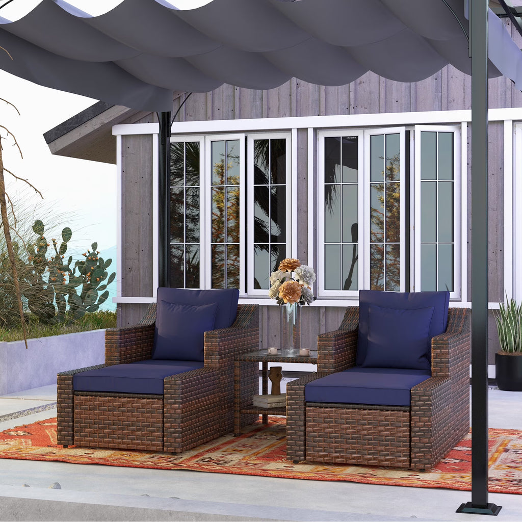 Outsunny 5 Piece Patio Furniture Set, All Weather PE Rattan Conversation Chair & Ottoman Set w/ Table, Cushions & Pillows Included, Beige