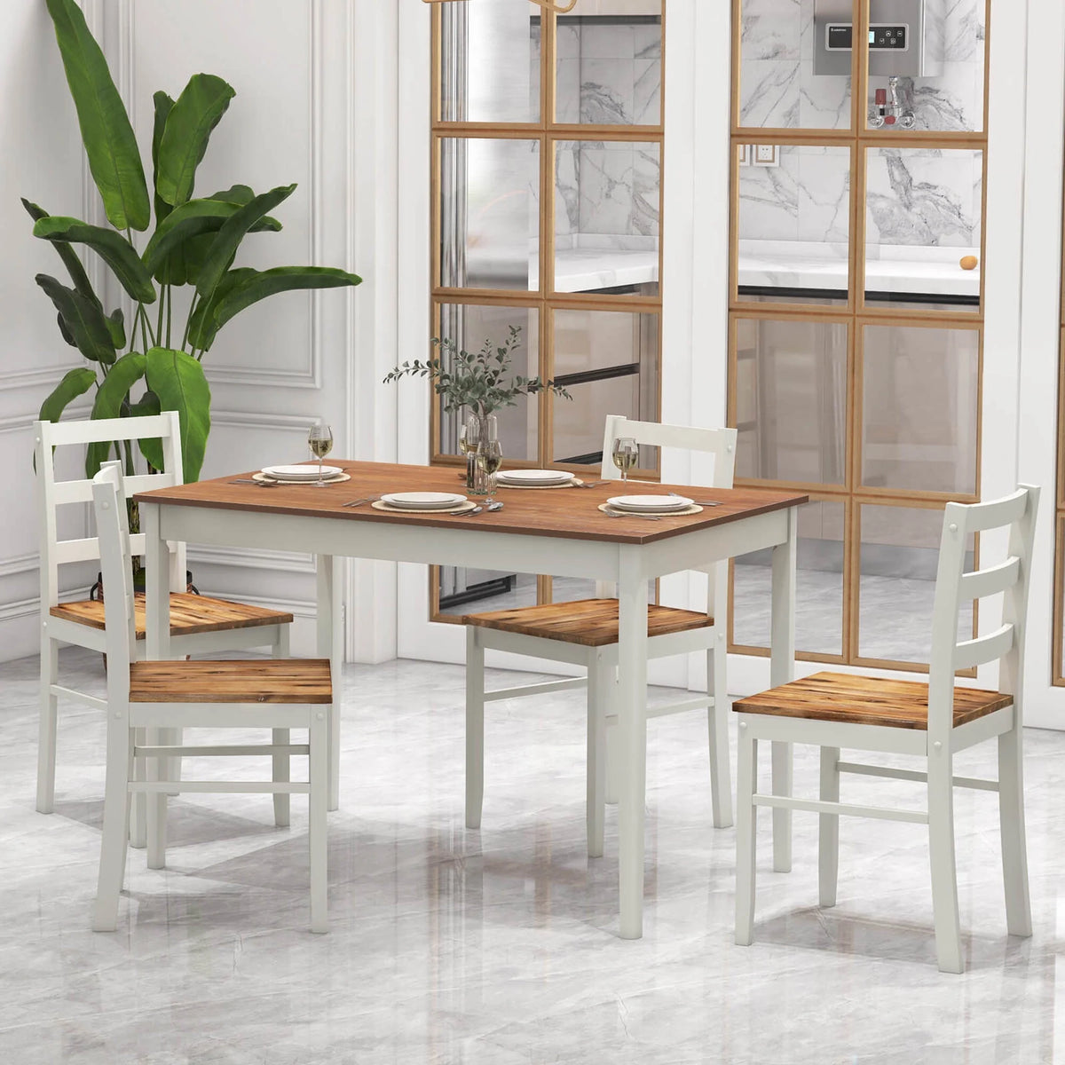 Costway 5-Piece Dining Set Solid Wood Kitchen Furniture with Rectangular Table & 4 Chairs