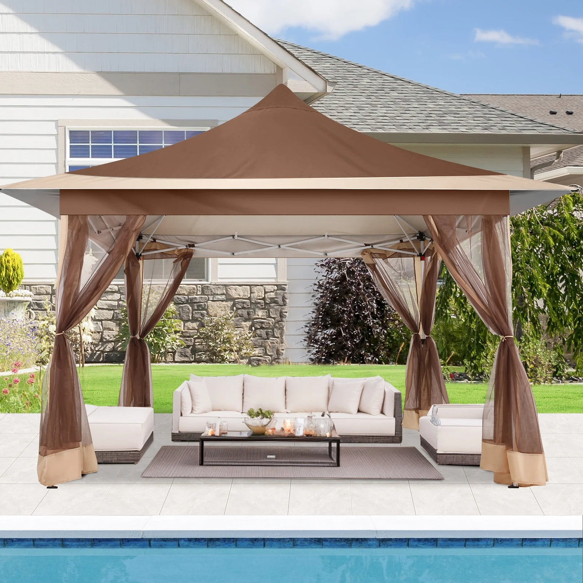 HOTEEL 12x12 EZ Pop Up Gazebo Tent with Sidewalls,Patio Gazebo Instant Shelter for Outdoor Party Camping Backyard Beach with Carry Bag,Stakes,Ropes,Gray