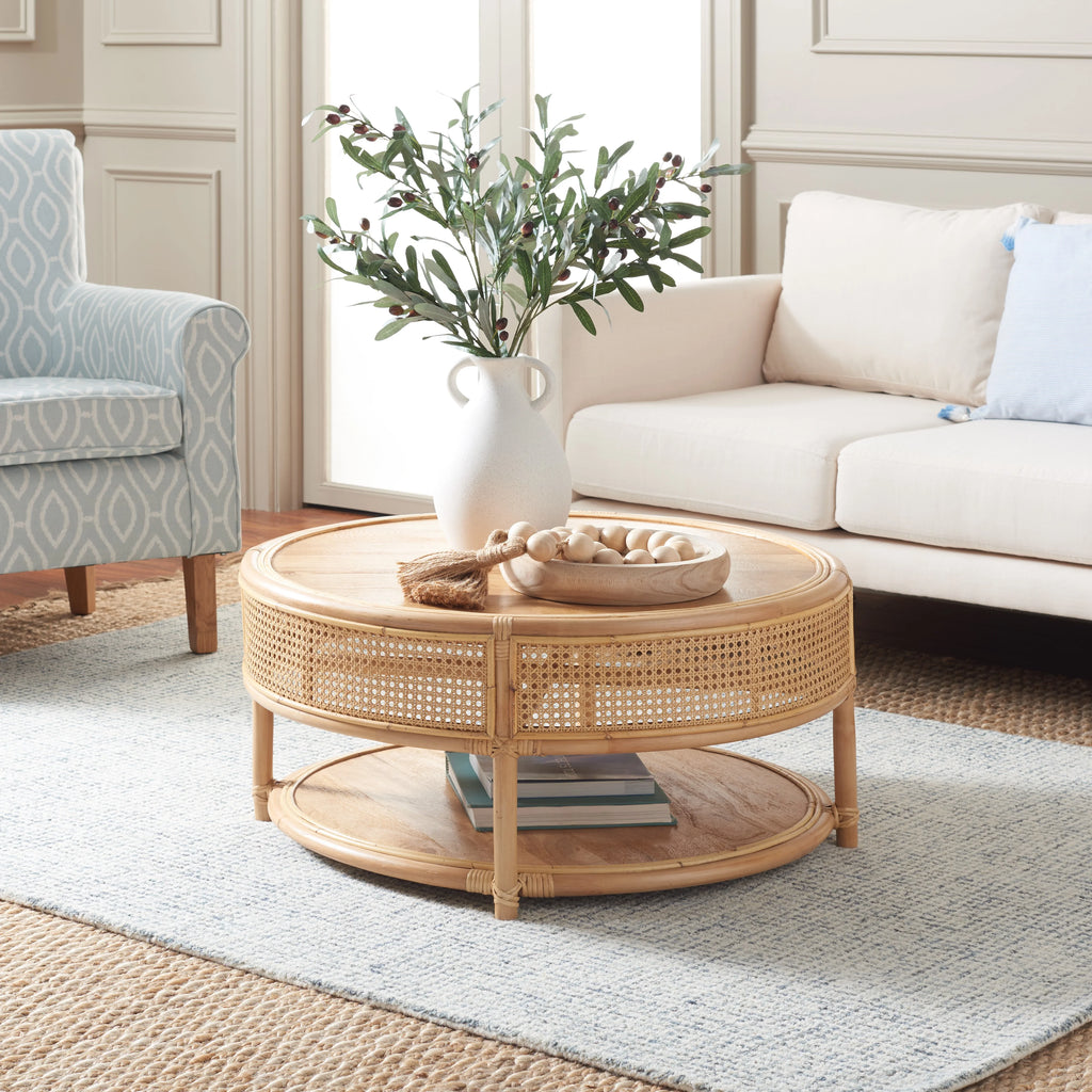 SAFAVIEH Modern Round Rattan Coffee Table, Natural