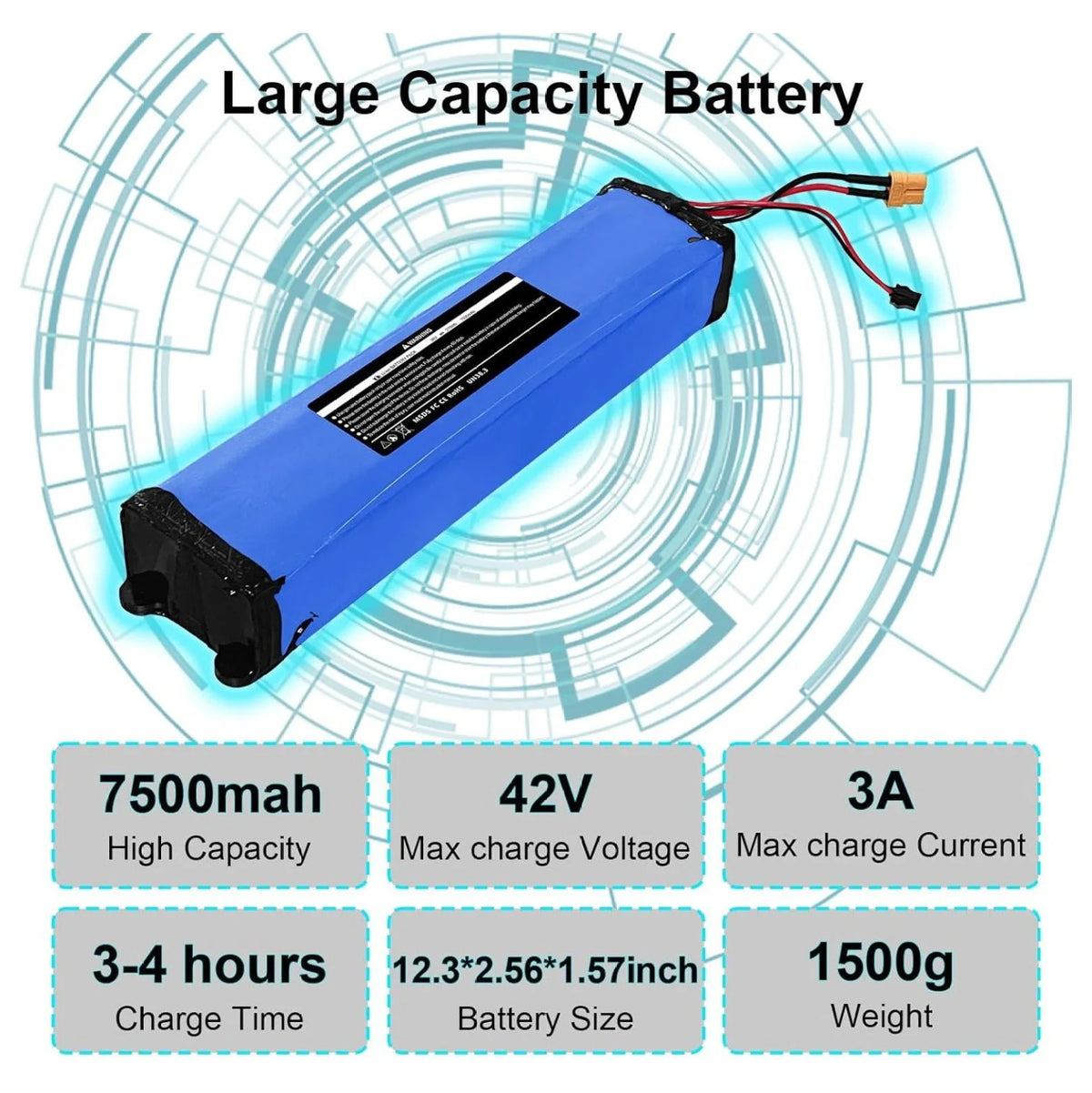36V 7500mAh Electric Scooter Replacement Battery Pack Compatible for /KS4 Electric Scooter,with Screw Holes at The Bottom and top of The Battery,270Wh-Size:12.3 * 2.59 * 1.57 Inch