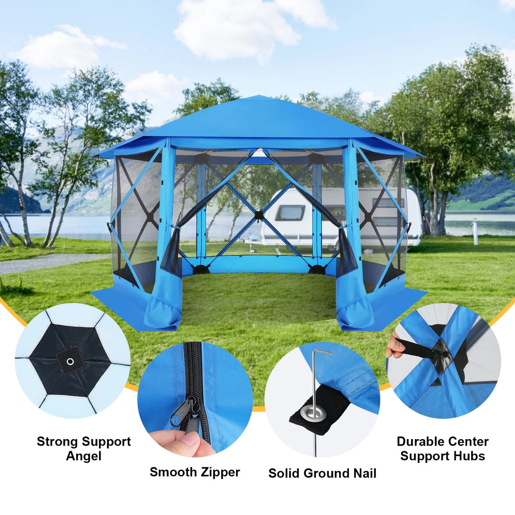 HOTEEL 12x12 Portable Pop-Up Outdoor Camping Gazebo, Screen Tent with Mosquito Nettings, Waterproof, UV, Bite Proof, Removable top Glamping Canopy with Carry Bag, Gray
