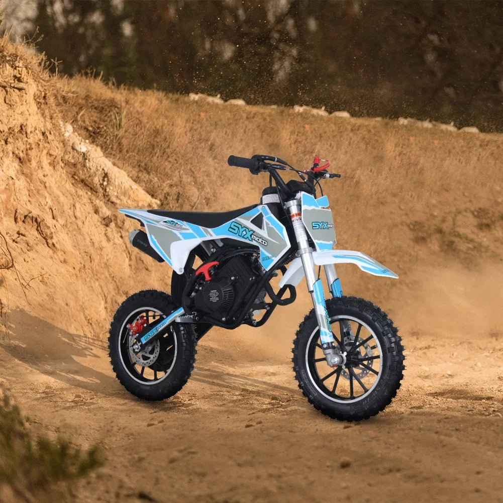 SYX MOTO 58cc Kids Mini Dirt Bike - 4-Stroke Gas Pit Bike, Pull Start, Off-Road Bike for Boys & Girls, Red/White