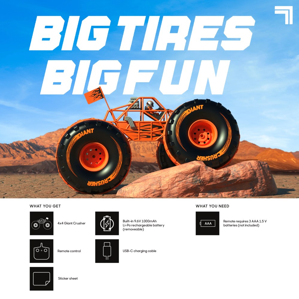 Sharper Image® 4×4 Giant Crusher Remote Control 4WD Truck. High-Speed Off-Road Monster Truck. Orange
