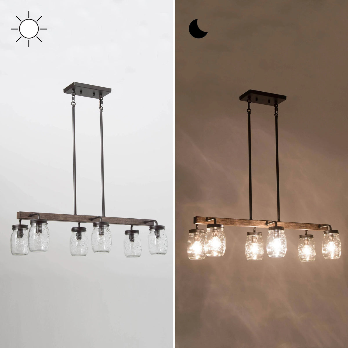 Modern Farmhouse 6-Light Chandelier Linear Island Lights for Kitchen Island Dining Room - L27.5" x W11"x H 71.5"