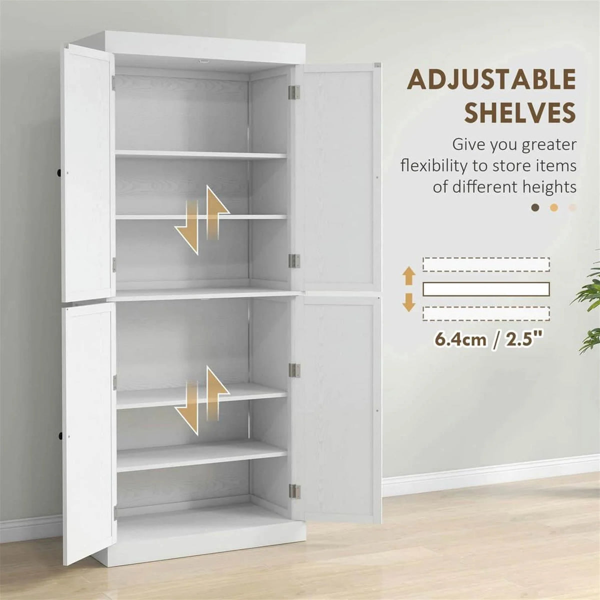 Demi Bonn 72" Large Kitchen Cabinet, Pantry Storage with Doors & Shelves, Freestanding Food Pantry Cabinet, Space-Saving Storage Solution, White