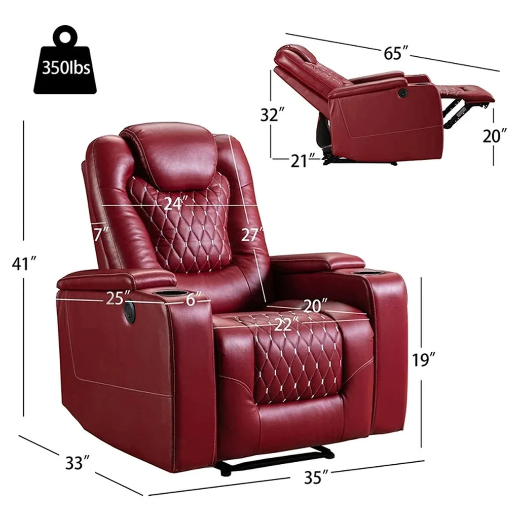 Bonzy Home Overstuffed Electric Home Theater Seating PU Leather Reclining Furniture with with USB Ports and Cup Holders and Hidden Arm Storage - Black