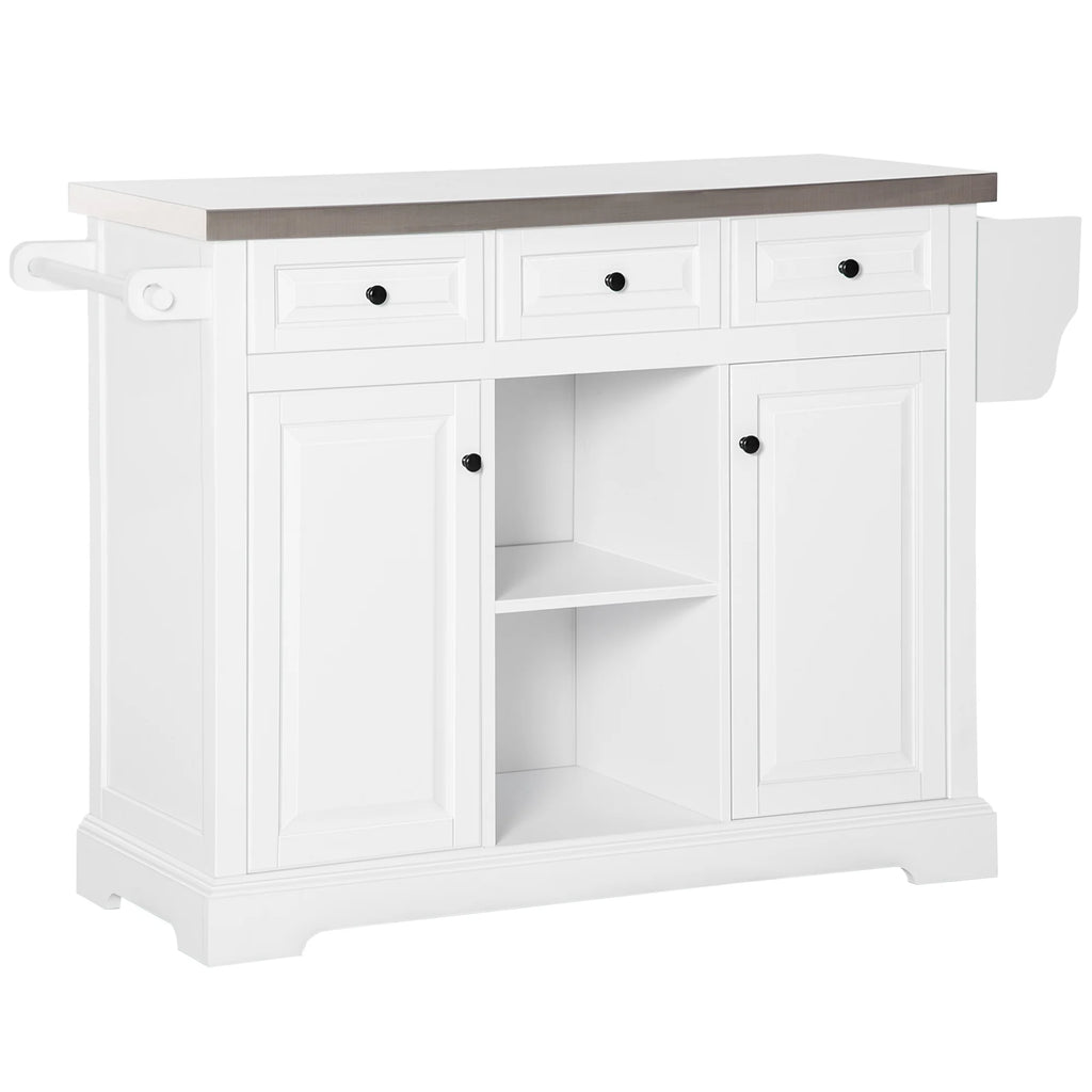 HOMCOM Rolling Kitchen Island on Wheels with Stainless Steel Top, Spice Rack & Drawers, Utility Portable Multi-Storage Cart on Wheels, Gray