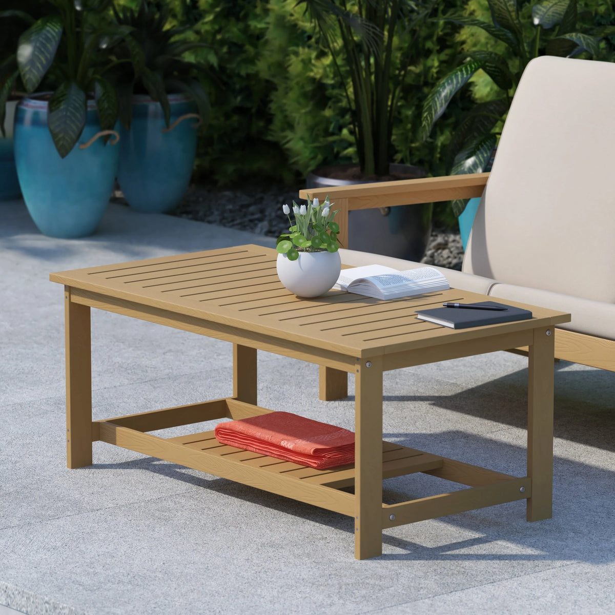 Lancaster Home Indoor/Outdoor Poly Resin 2-Tier Adirondack Coffee Table Black