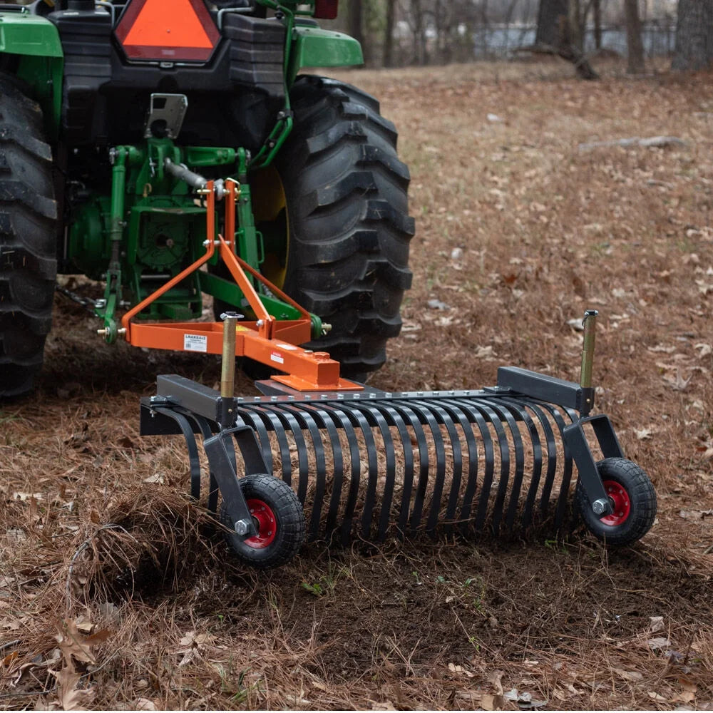 Titan Attachments 3 Point 5 FT Landscape Rake with Bolt-On Wheels for Compact Tractors, Fits Category 1 Hookup, Tow-Behind Garden Tool, Landscaper, and Grass Comb