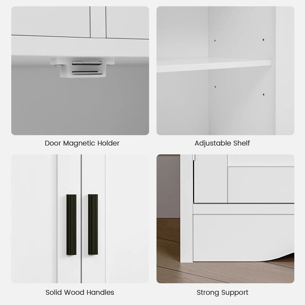 FANGSUM Rattan Storage Cabinet with 2 Drawers & 2 Shelves, Floor Cabinet for Living Room