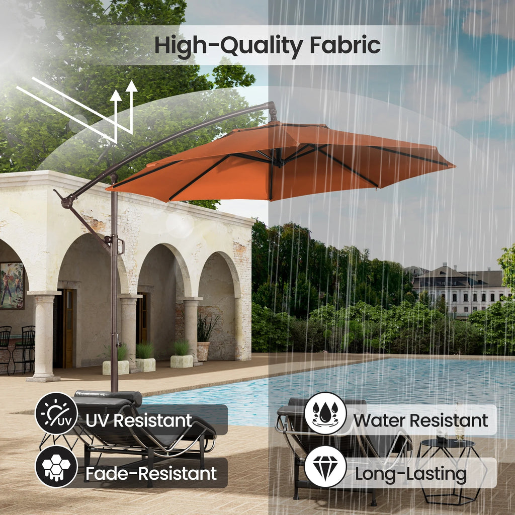 Mondawe 10ft Solar Lights Offset Cantilever Patio Umbrella - with Light, LED Lighted Offset Hanging Patio Outdoor Market Umbrella UPF50+ UV Protection with Crank,Navy Blue