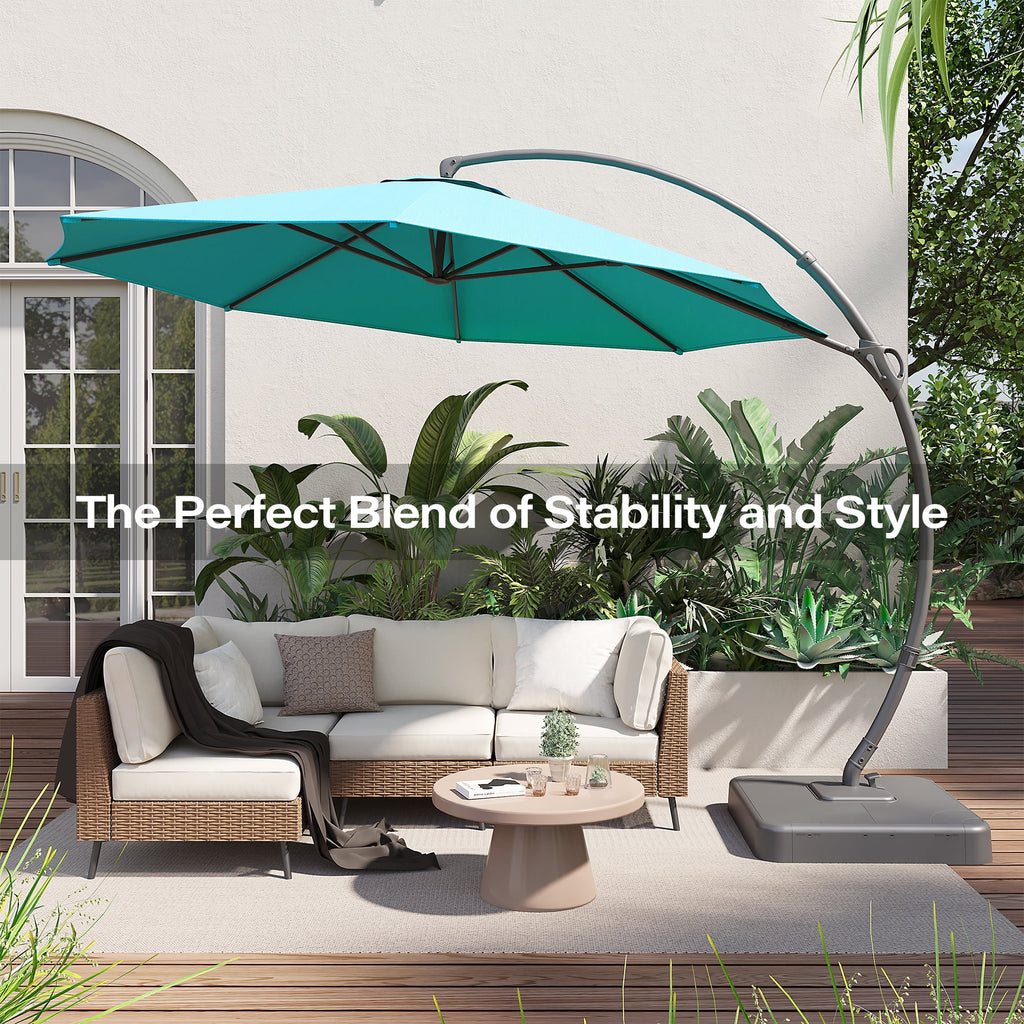 LAUSAINT HOME 11FT Patio Umbrella with Base, Outdoor Deluxe Curvy Cantilever Umbrella for Patio Pool Deck, Champagne