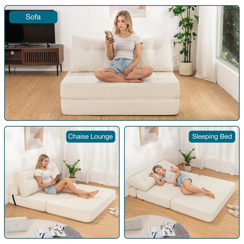 Hommpa Folding Sofa Bed Foldable Couch Bed Convertible Futon Chair with High Density Foam Filling with Pillow for Adult,Comfort chair bed for Living Room Bedroom,Gray,Single