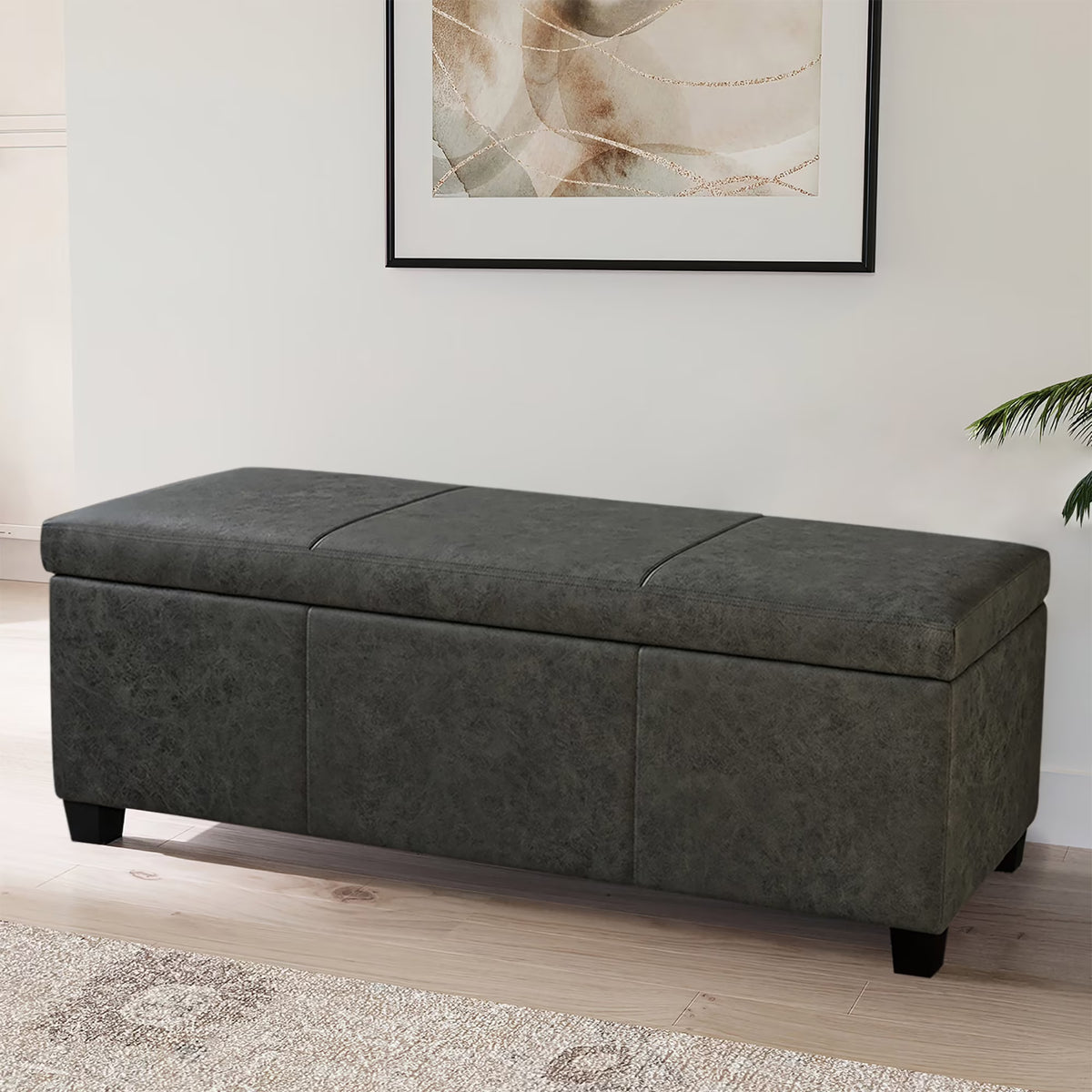 BELLEZE Storage Ottoman Bench Footstool - Amherst (Beige)